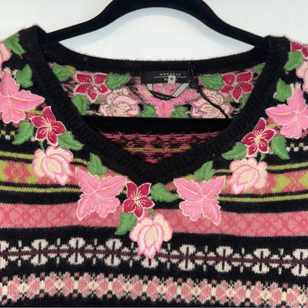 Weekend Max Mara Cashmere Angora Wool Floral Embroidered Sweater Sz: Medium
